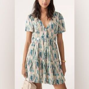 ba&sh Talita Mini  Dress V Neck Button Front Short Sleeve  Excellent Size M